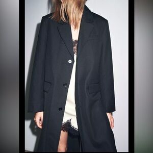 Zara Black Long Tailored Coat Jacket NWT Sold Out Size S
